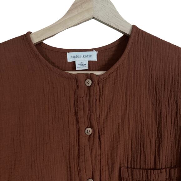 Sister Katie Cotton Gauze Sally Shirt XS Cinnamon Organic Long Sleeve Blouse Top - Picture 4 of 8